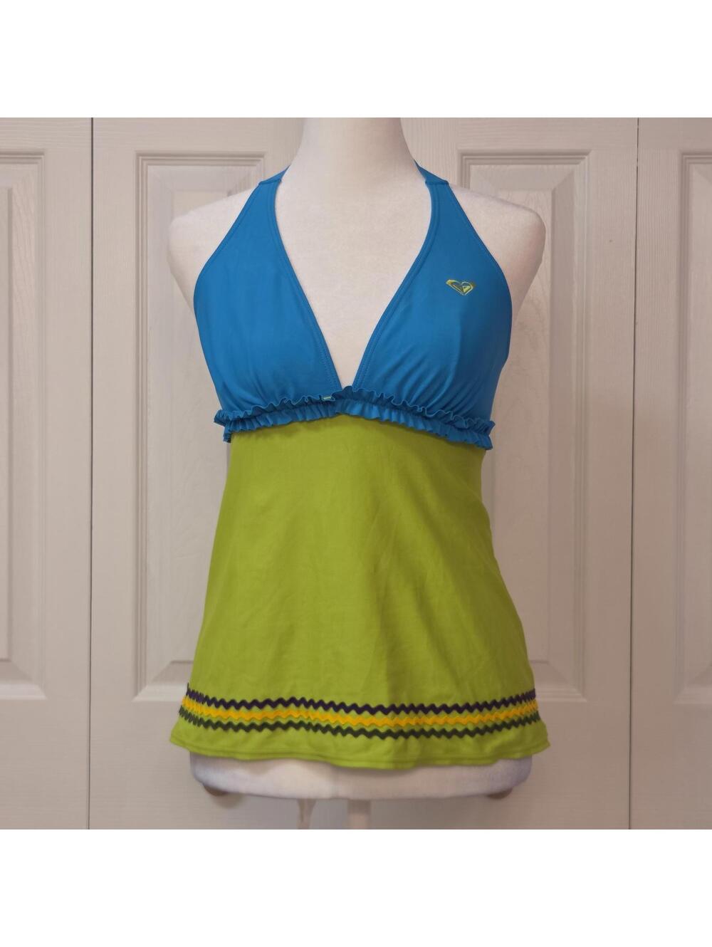 Vintage Y2K Blue Green Tankini Halter Top Roxy Quiksilver S Japanese Retro Surf